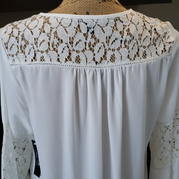 Zac & Rachel top blouse white long sleeve lace round neck Size Medium - Picture 7 of 7